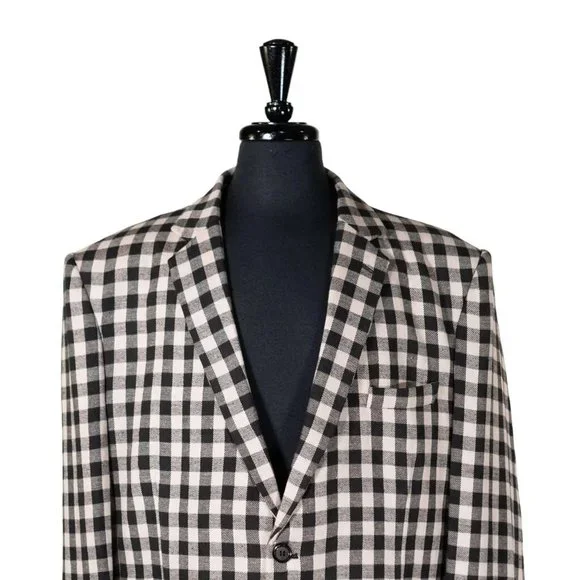 Mens Blazer Black Beige Plaid Check Dress Formal Suit Jacket Sport - Main Image